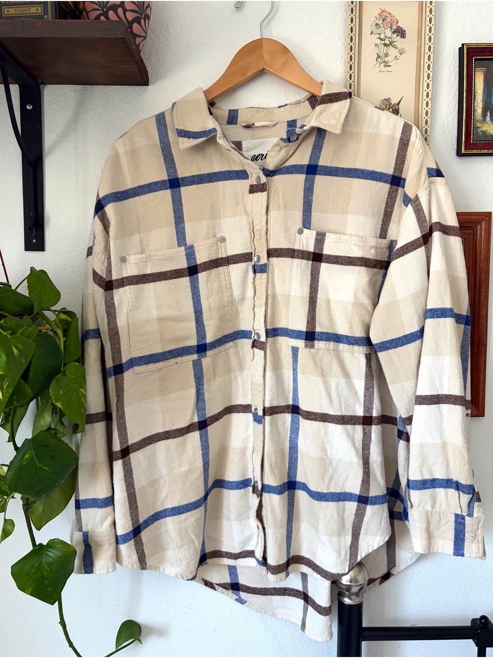 Casual Oversized Aerie “Anytime Fave Flannel Button Down Shirt” - Medium